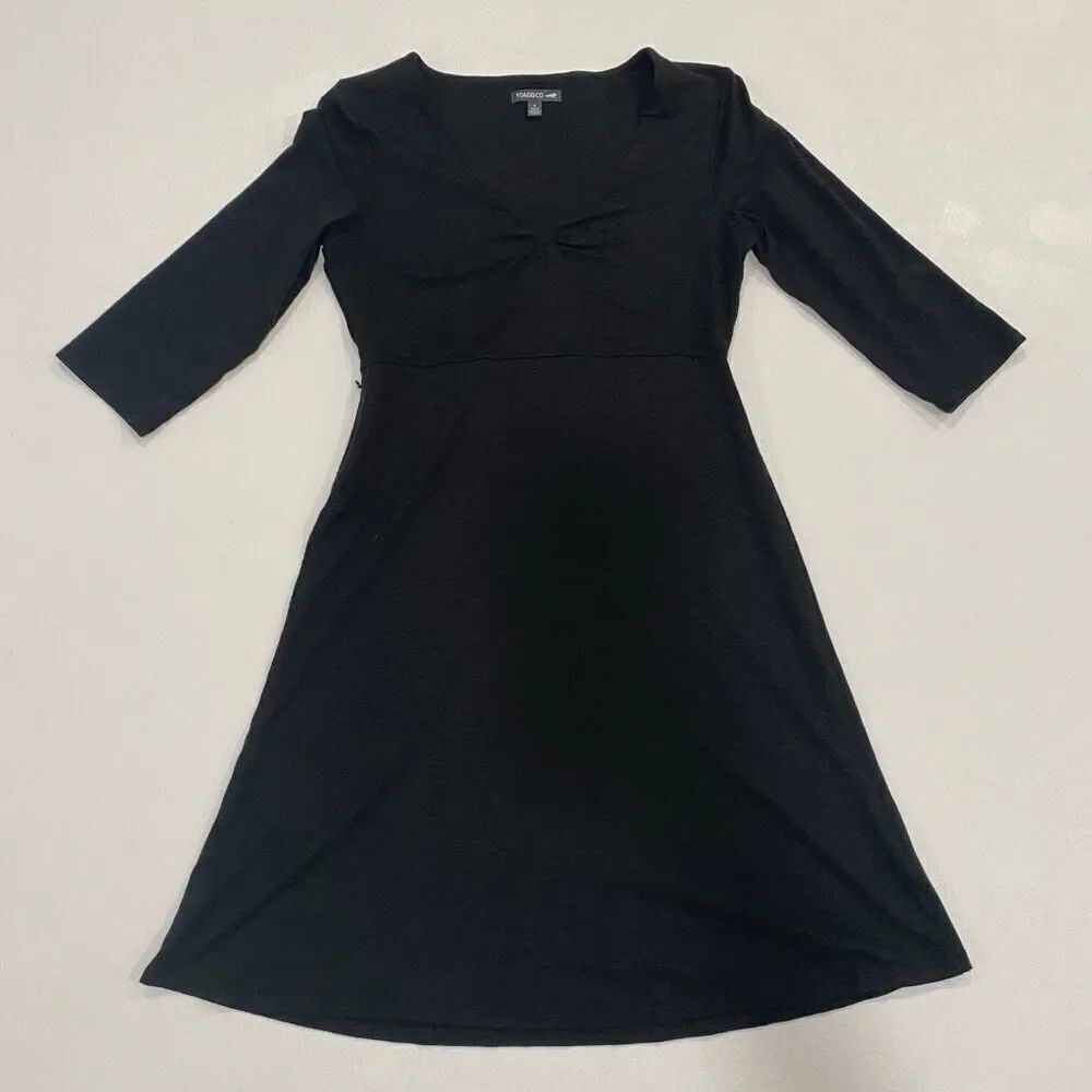 Toad&Co Black A-Line Knit Dress Women’s Size S • 3/4 Sleeve Eco Friendly Travel